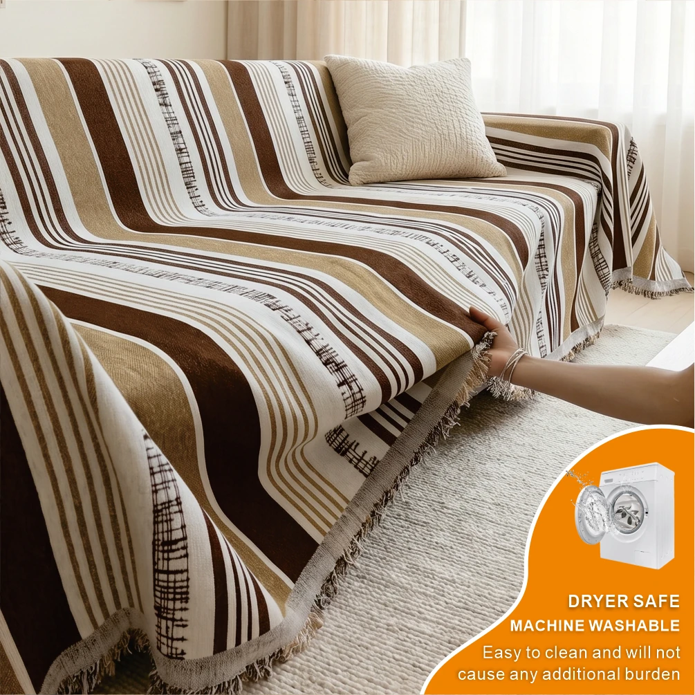Multi-Color Stripe Sofa Towel Blanket Sofa Protective Cover Fully Washable Versatile Sofa Liner for Home Comfort