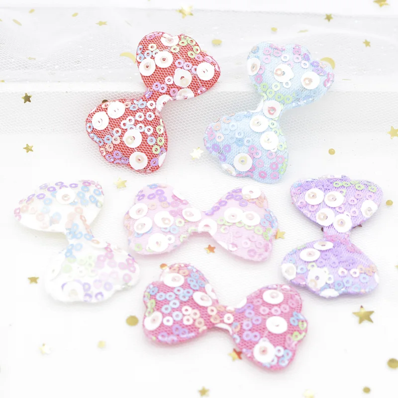 12Pcs Glitter Sequins Patches Bow Tie Appliques for Crafts Clothes Sewing Supplies Baby Headwear Hair Clips Band Accessories