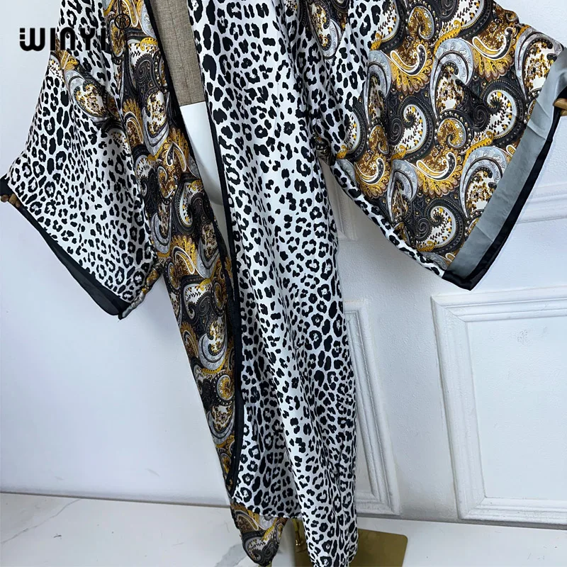 WINYI new Leopard print Kimonos loose dresses for woman Africa boho Cardigan beach outfits cover up long down coat party dress