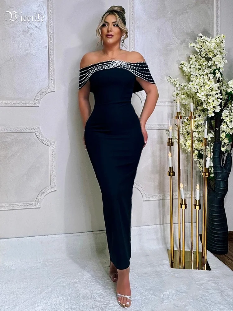 

VC Opulent Off-Shoulder Sheath Dress with Crystal - Embellished Detailing for Upscale Receptions Party Evening Gown