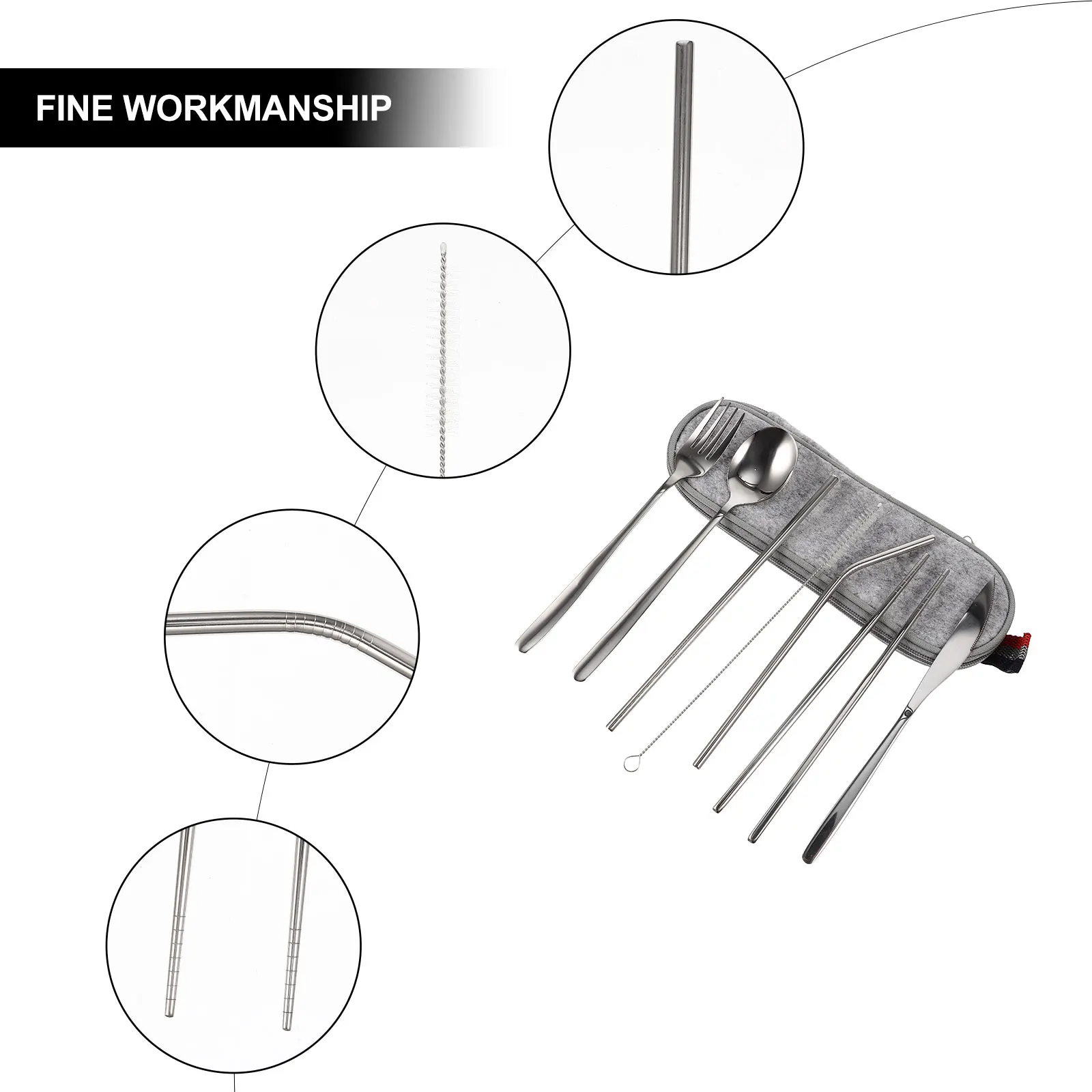 

Portable Cutlery Set 304 Stainless Steel Outdoor Tablewares Lightweight Silver Travel Spoon Fork Chopsticks Camping Hiking