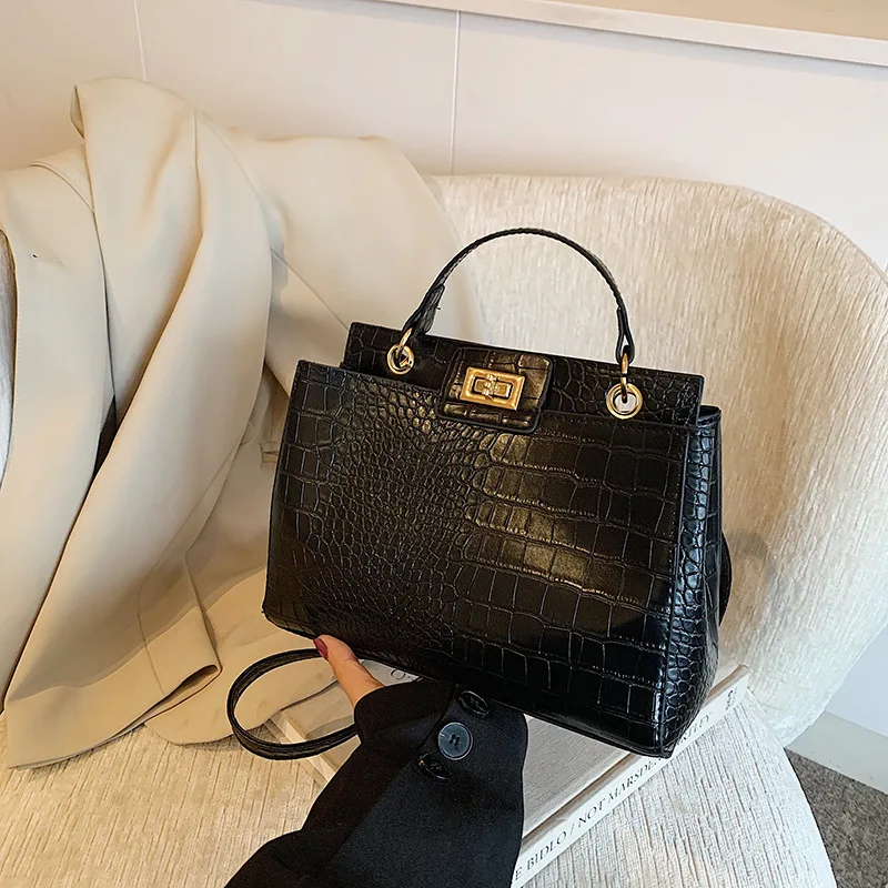 Aidrani Women Crocodile Print Top Handle Bag, Genuine Cowhide Flap Purse, Designer Shoulder Handbag for Work Office Party Daily