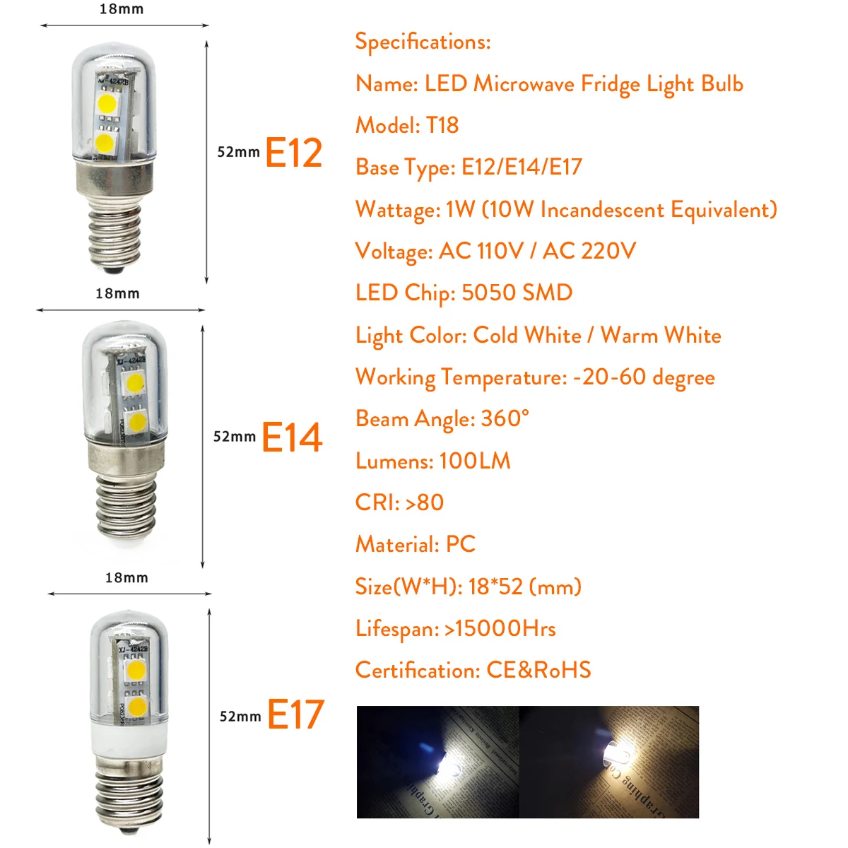 Mini E14 E12 E17 LED Corn Light Bulb AC 110V 220V 5050 SMD 1W Lamps For Refrigerator Range Hood Sewing Machine Fridge