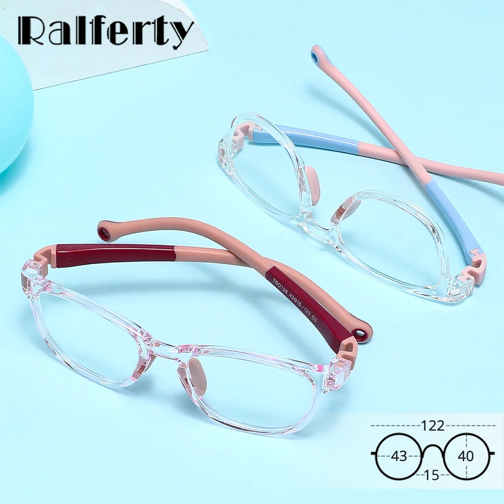 Ralferty 2026 Unbreakable TR90 Kids Eyeglasses Frame Girls Boy Blue Light Glasses Durable Kid-Friendly Design Clear Optic Frame