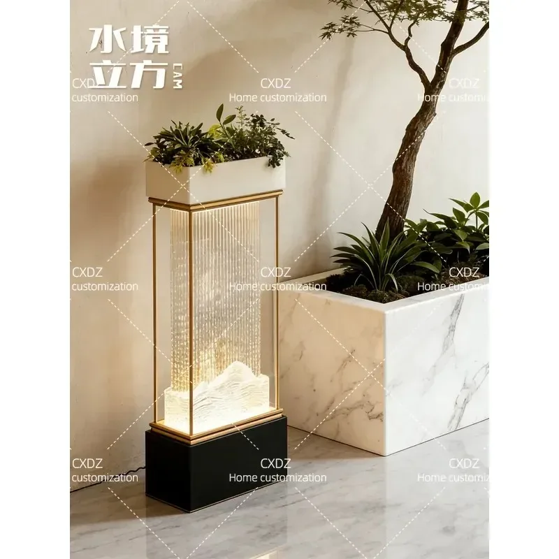 Modern Feng Shui Floor to Ceiling Curtain Wall Water Feature Lamp Self Circulating Fountain Ornament for Living Room Entrance