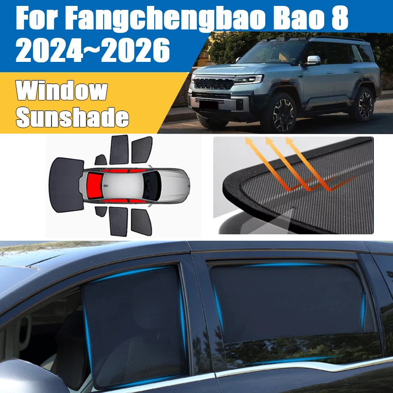 

Солнцезащитная шторка на окно автомобиля для Fangchengbao Bao 8 Leopard 8 Denza B8 2024 2025 2026, сетчатая, с защитой от УФ-лучей, автоаксессуар