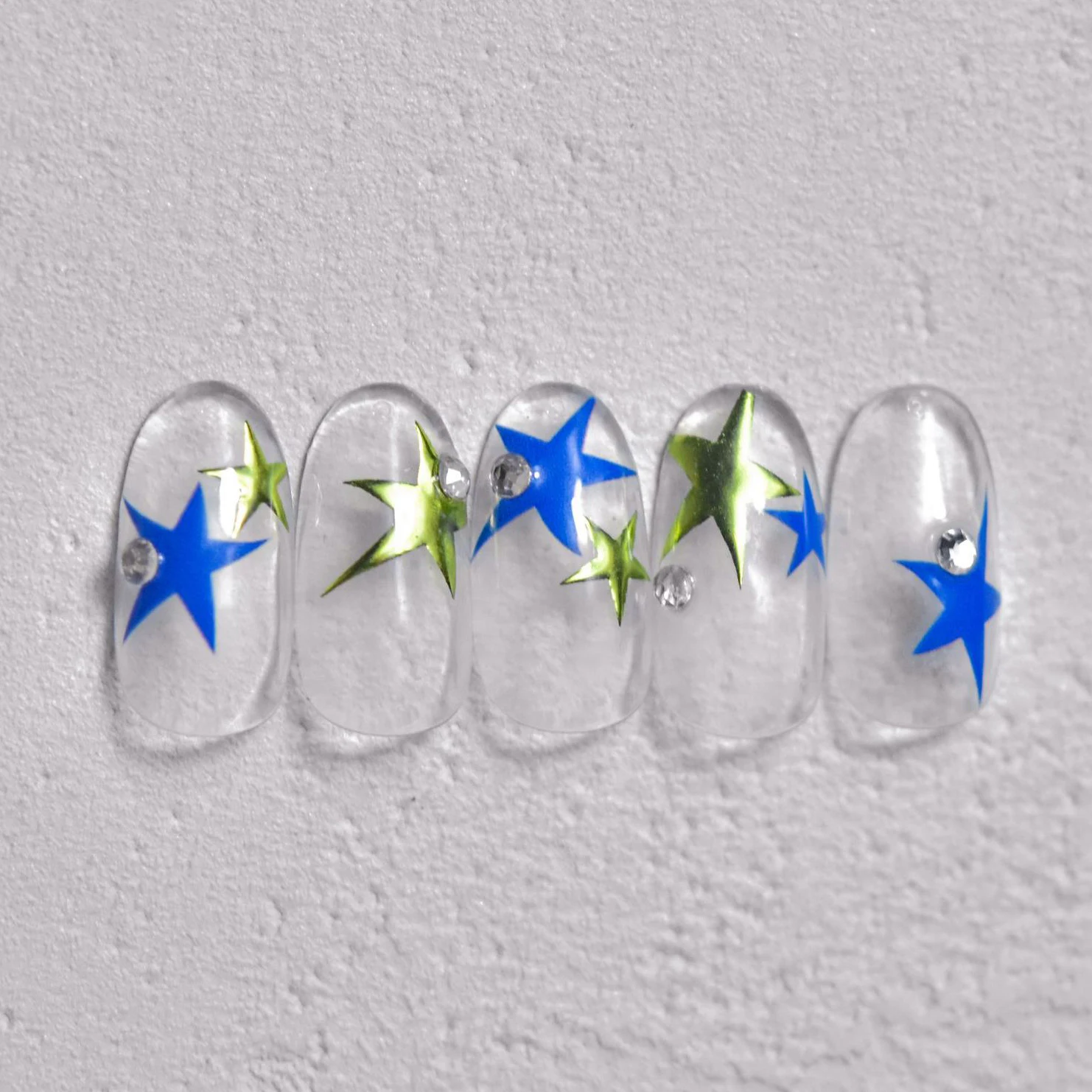 Auto-adesivo Nail Art Decoração Adesivos, 3D Manicure decalques, colorido meteoro estrelas strass, ouro do punk, azul, relevo, 5D