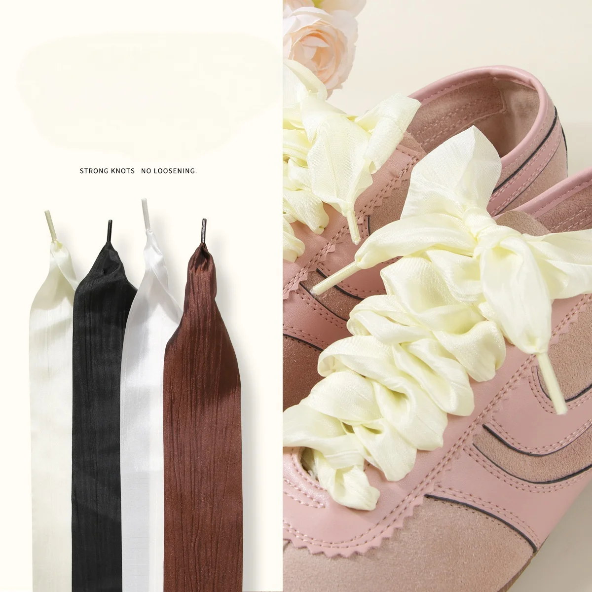 1 Pair 2.5cm Width ear Edge Chiffon Shoelaces Women De Training Shoes Strings Sneaker Sport Casual Leather White Shoes Laces