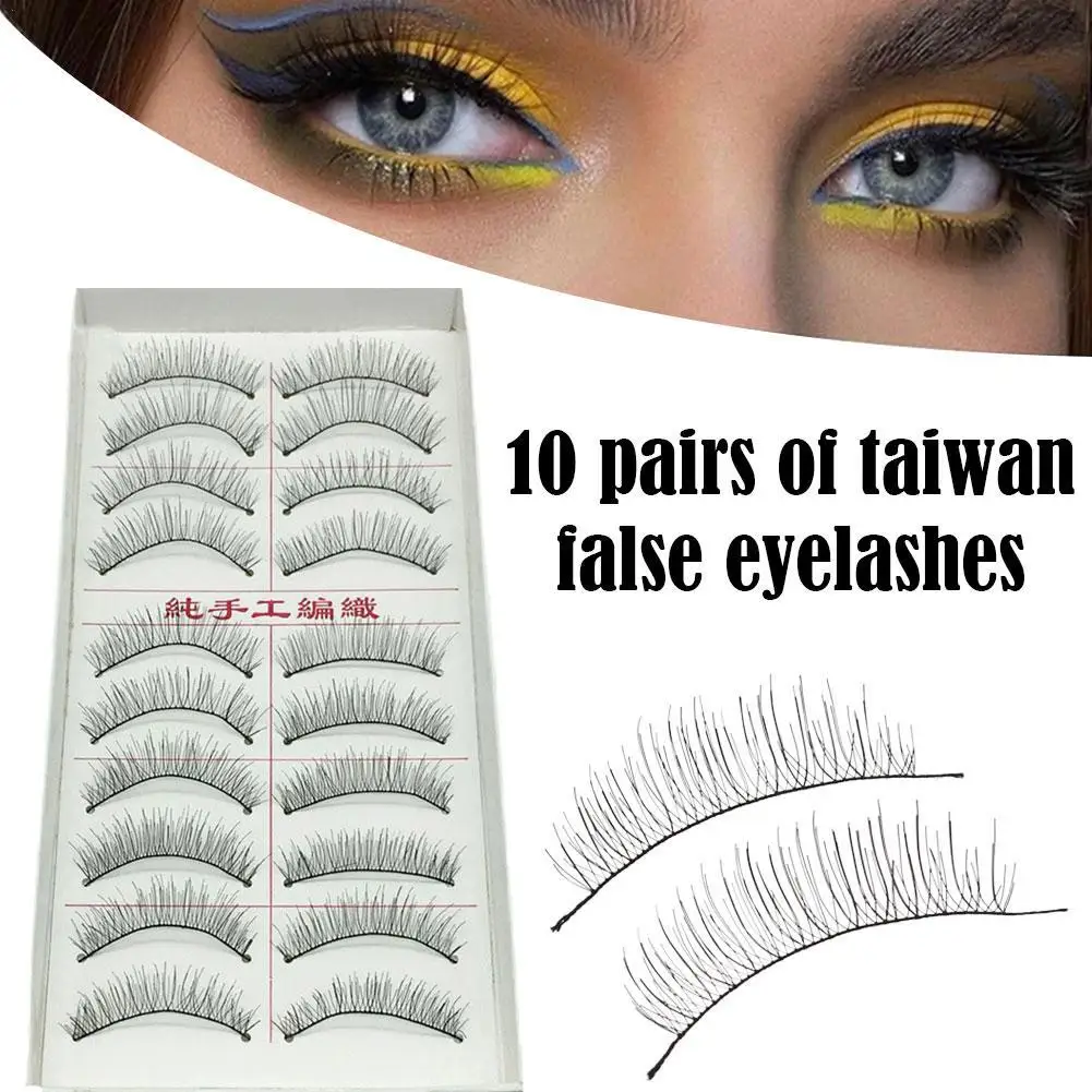 10 pares de cílios postiços de haste de algodão natural feitos à mão preto cílios postiços maquiagem volume extensões de cílios