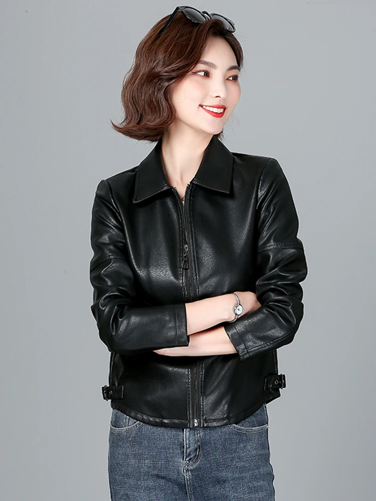  Ning Genuine Leather Jaet Women's ort Sle 2025 Spring New Korean Version Slimming Motorcycle eepskin Coat Ladie...