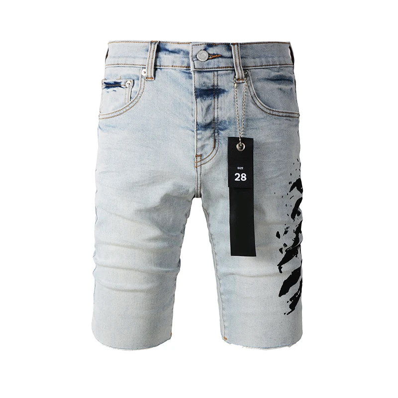 

Summer Distrssed Jean Short Printing Letters Fashion Style Streetwear Ripped Denim Shorts