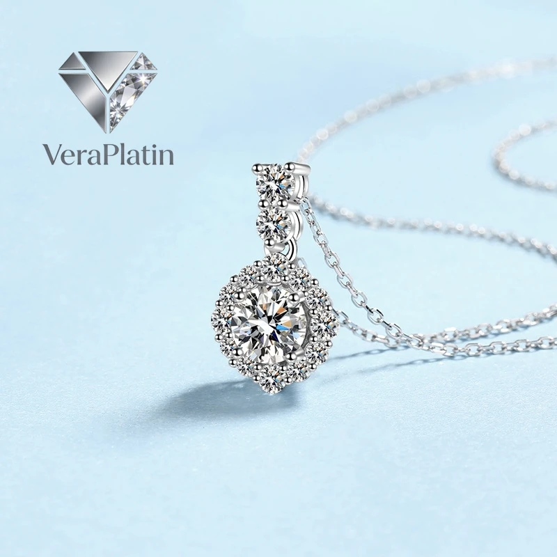 

VeraPlatin Girlfriend Birthday Gift PT950 Platinum Necklaces Women Wedding 1 Carat Moissanite Diamond Wife Valentine's Day Jewel