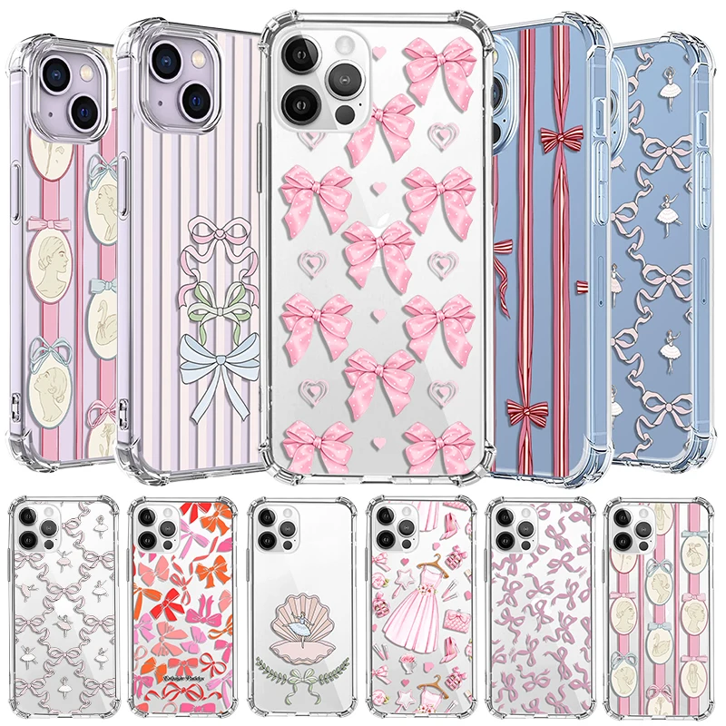 Pink Bow Ballet Dress Phone Case For iPhone 15 14 Plus 13 Pro 12 ProMax 11 XSMax XR XS X Colorful Print Soft TPU Back Cover