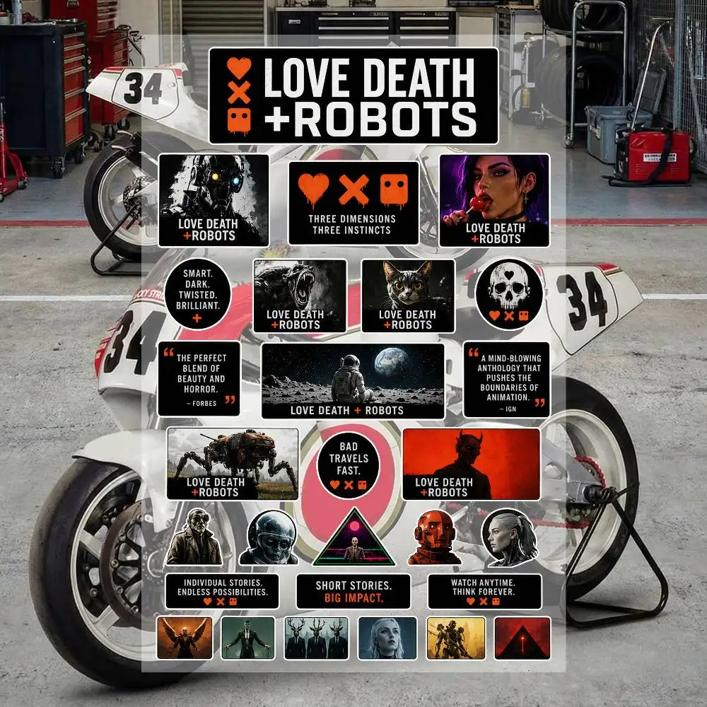TV series L-ove DeA-th & RoB-ots Aesthetic Graffiti Waterproof PVC Stickers for Car Motorcycle Skateboard Helmet Notebook