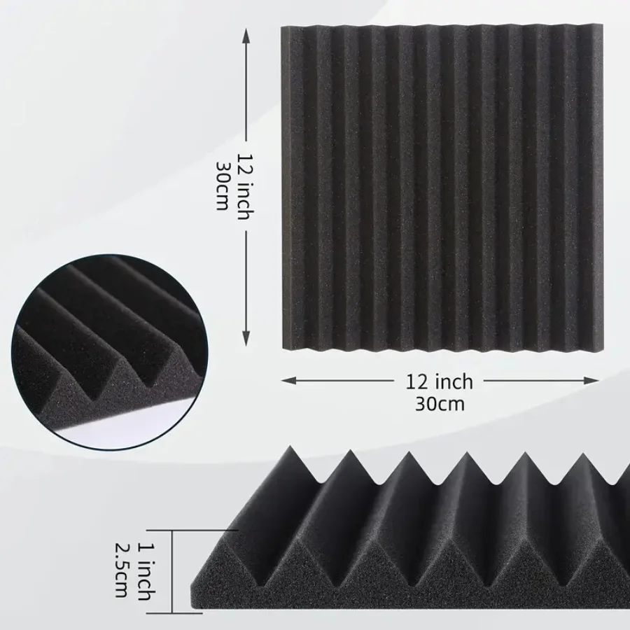 12Pack Acoustic Panels 1 X 12 X 12 Inches - Acoustic Foam - High Density- Soundproof Studio Wedges - Charcoal