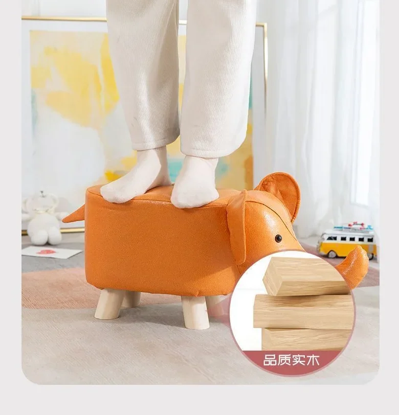 Animal Technology Cloth Elephant Children's Cartoon Small Stool Home Living Room Creative Solid Wood Short Stool