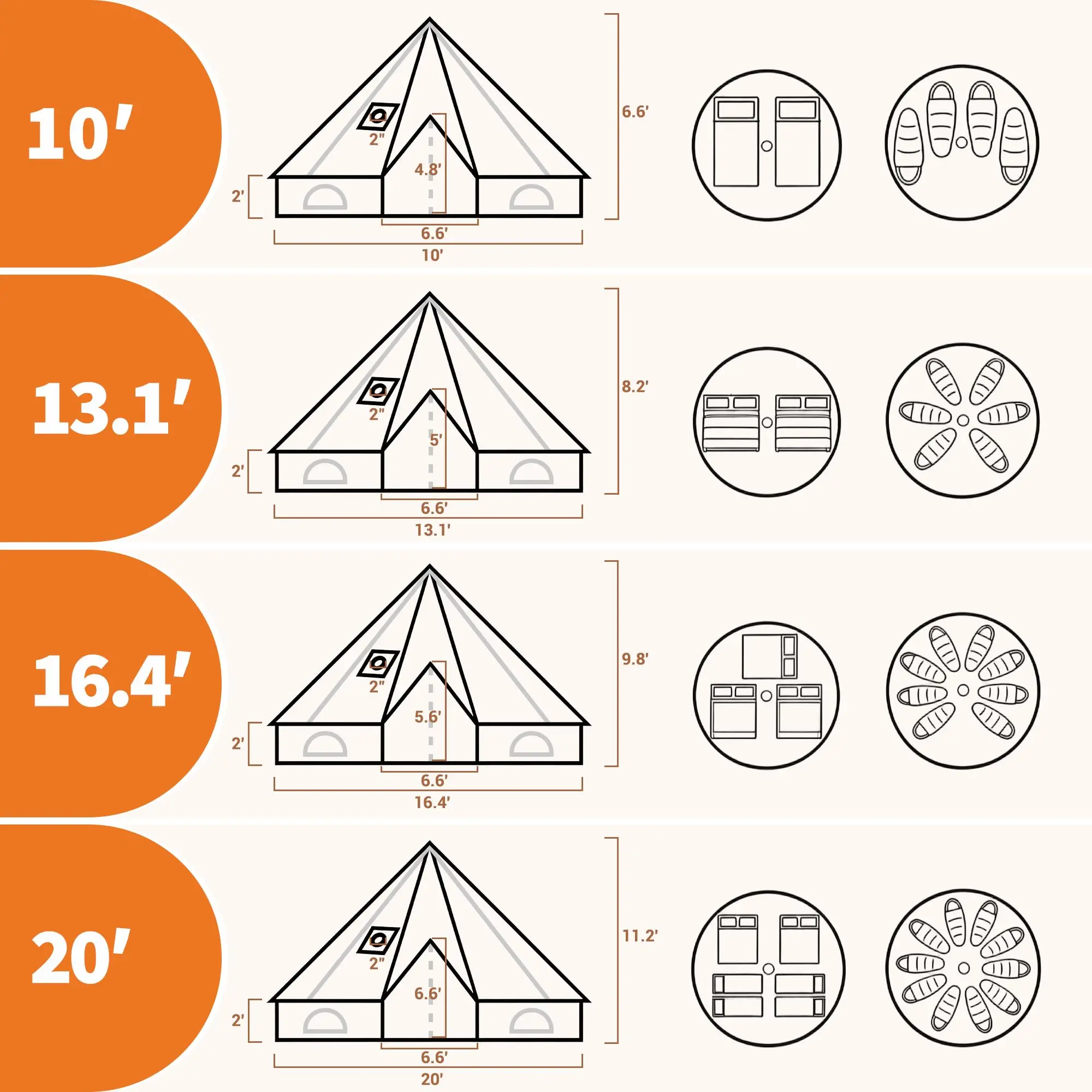 Canvas Bell Tent Glamping Tent With Stove Jack PVC Base Mesh Window Four Season Use Yurt Style Camping Tent