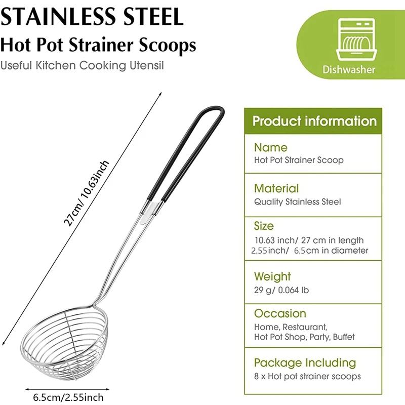 Hot Pot Strainer Scoops, Stainless Steel Hot Pot Strainer Spoons Mini Mesh Skimmer Spoon Strainer Ladle With Handle