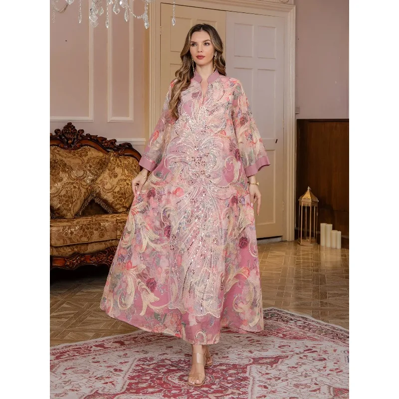 

Muslim Abaya Dress Women Dubai Dresses Jalabiya Sequins Print Vestidos Modest Robe Morocco Arab Abayas Kaftan Islam Ramadan 2026