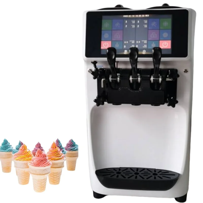 ماكينة آيس كريم ناعم القوام الصلبة الأوتوماتيكية 3 نكهات ماكينة صنع اللفائف التركية العمودية التجارية ماكينة صنع الزبادي #2
