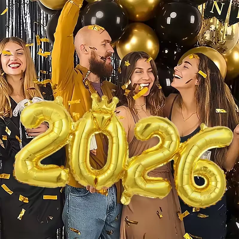 

2026 Gold Crown Foil Number Balloons Perfect New Year Christmas Eve Festival Celebrations Party Supplies Graduation Decorations