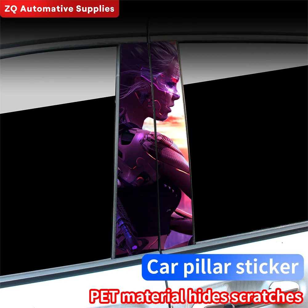 Cyberpunk Beauty Car Stickers Auto B Pillar Waterproof Sunscreen Decor Cover Scratches Car Doors Pillar Vinyl Decals Accessories