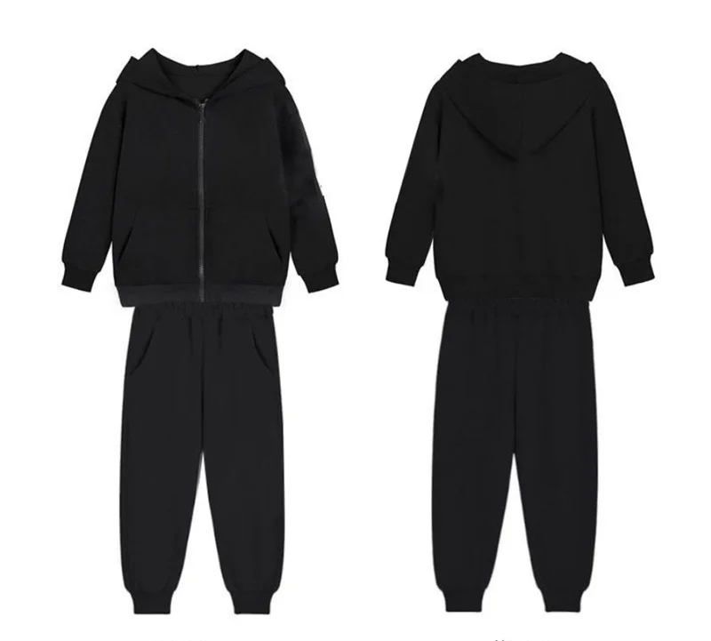 

Boys Girls Spring Autumn Suits Kids Casual Outerwear+Pants 2Pc Children Solid Daily Hooded Jacket Outfits 4-12 Years Old