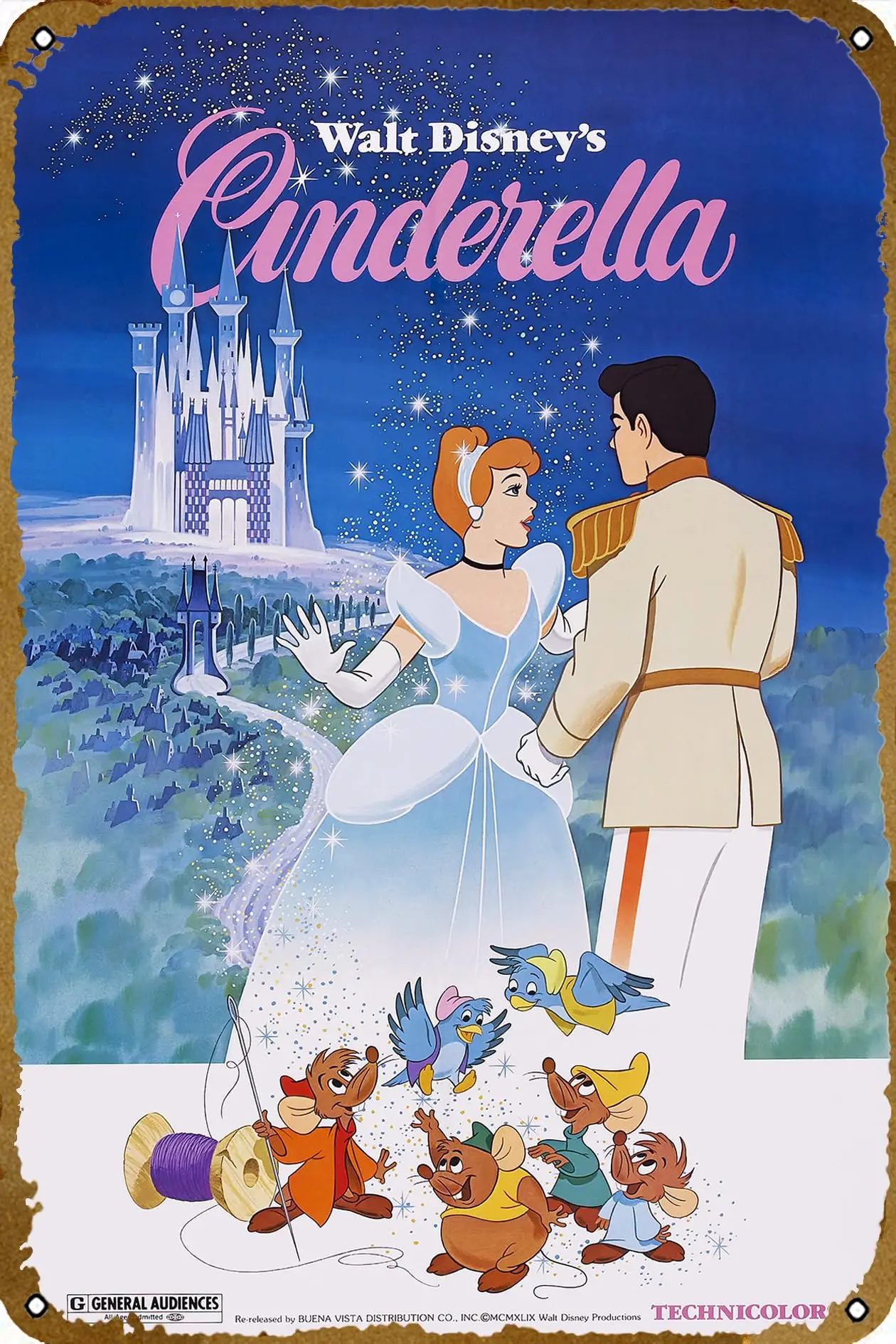  Cinderella animation Movie Poster Retro Metal Tin Sign Home Kitchen Bar Cafe Club Cave Vintage Art Wall Decor Gift 8x12 Inch.