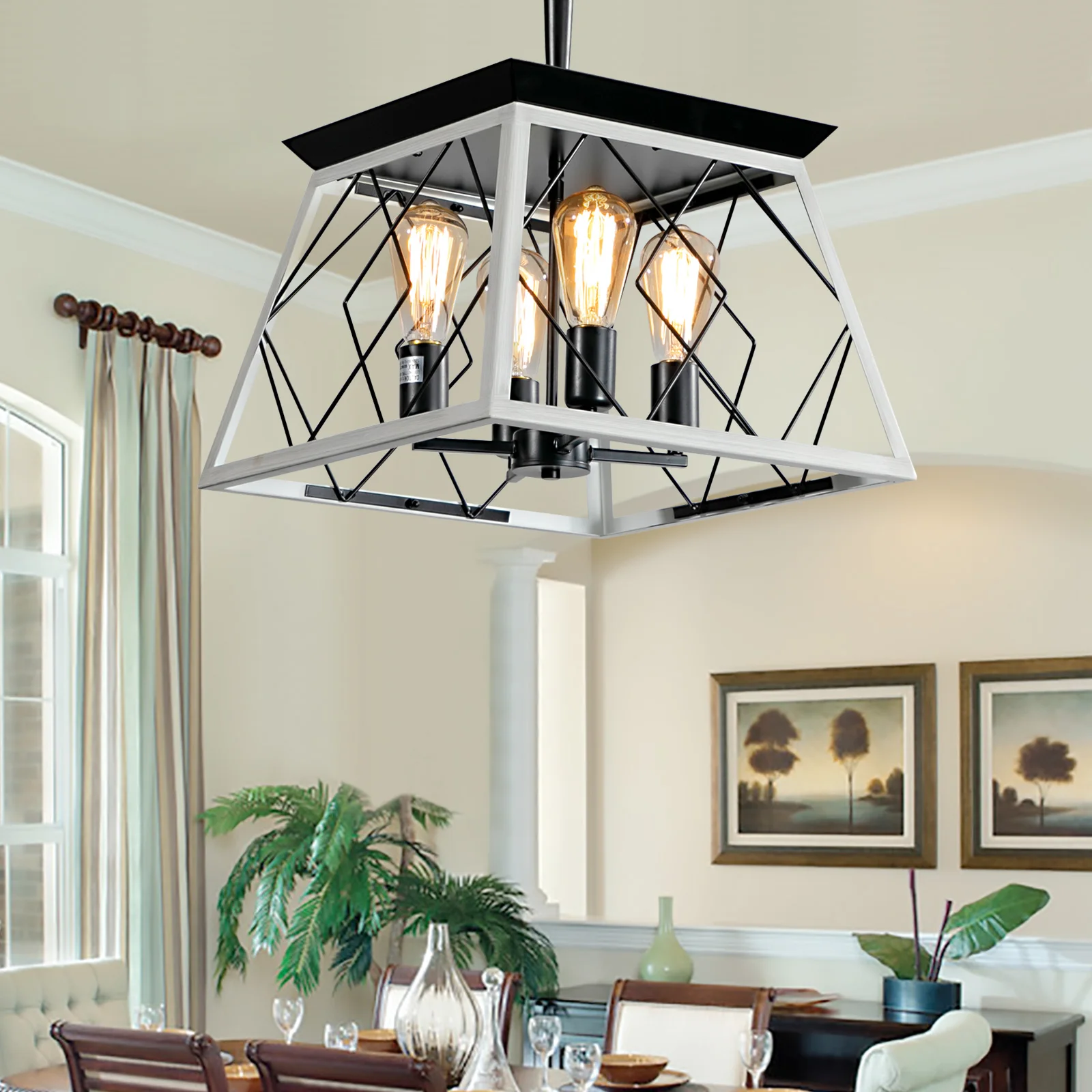 

4-Light Farmhouse Chandeliers for Dining Room, Rustic Kitchen Island Lighting, Adjustable Height Pendant Light (No Bulbs)