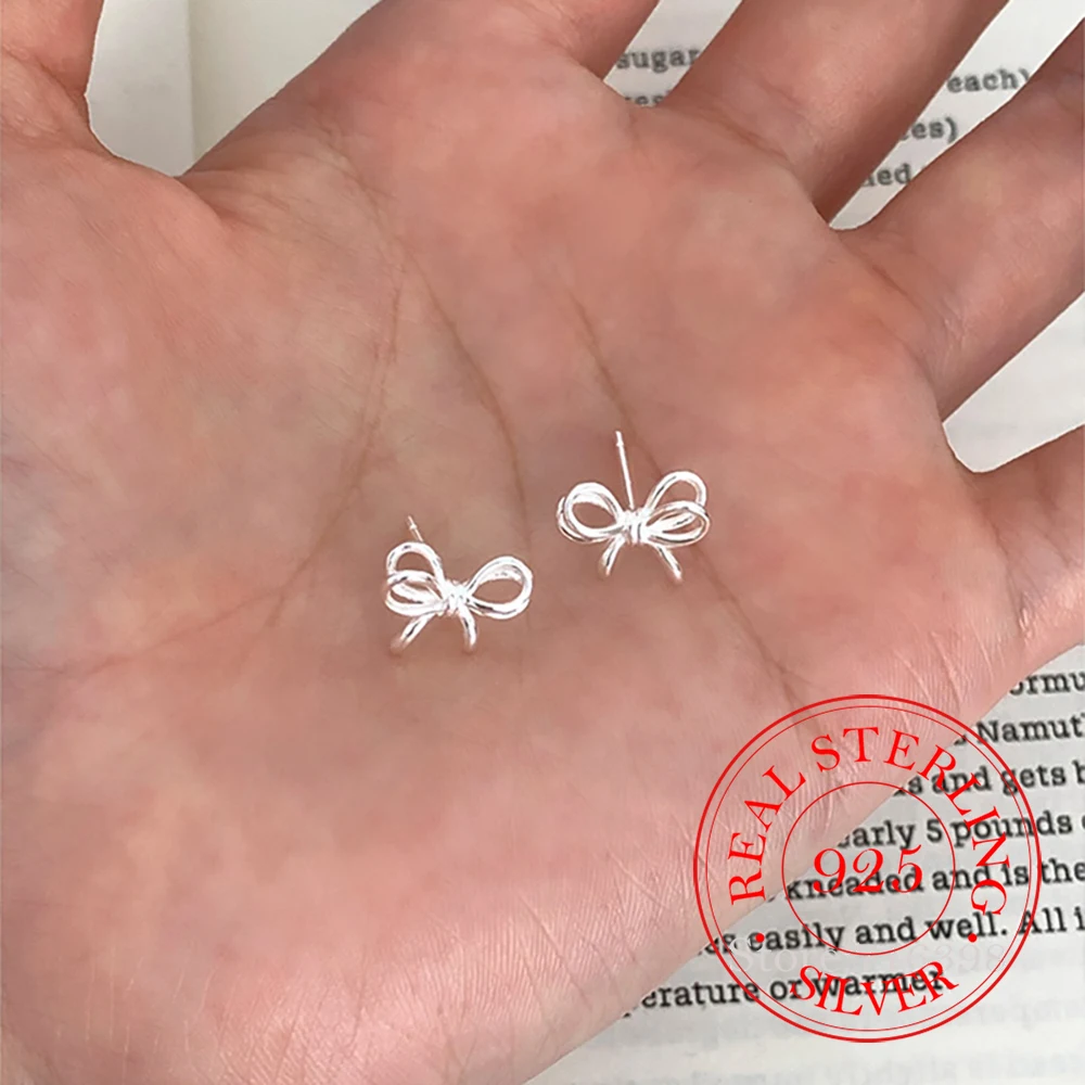 

Ювелирные изделия из стерлингового серебра 925 пробы, простые 2-слойные милые серьги-гвоздики с бантом для женщин, ювелирные изделия для свадебной вечеринки для девочек, подарок другу