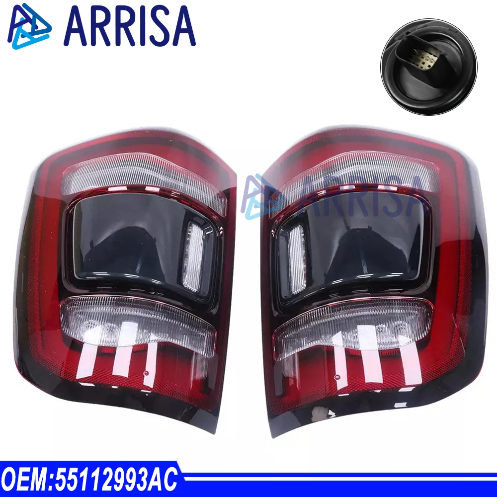 55112992AC 55112992AD For Dodge Ram 1500 Tail Light Assembly Without Blind Spot 2019-2022 LED Type Red Lens Chrome Interior