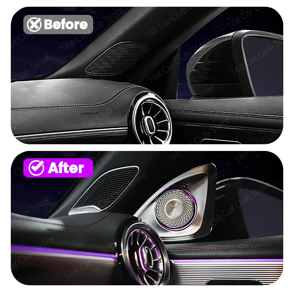 64 Color 4D Rotating LED Speaker Ambient Light For CLA W118 A-Class Car 4D Horn Interior A-Pillar Tweeter Lamp Refit