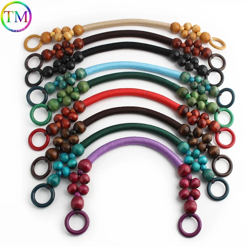 Retro Rope Weave Wooden Bead Handles  Wooden Bead Bag Handles For DIY Braided Shoulder Belt Bags Strap Handbags Accessories