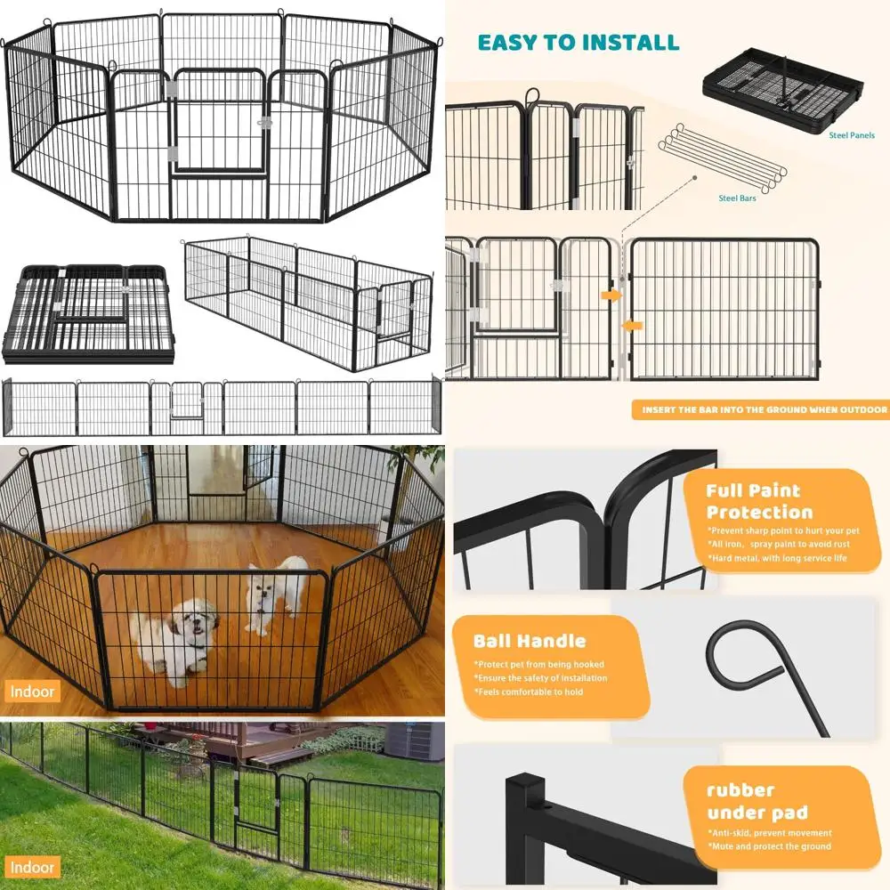 

Сверхмощный металлический манеж для собак для средних/маленьких домашних животных, 8 панелей, высота 24 x 27 ширины, тренировочный забор с дверью