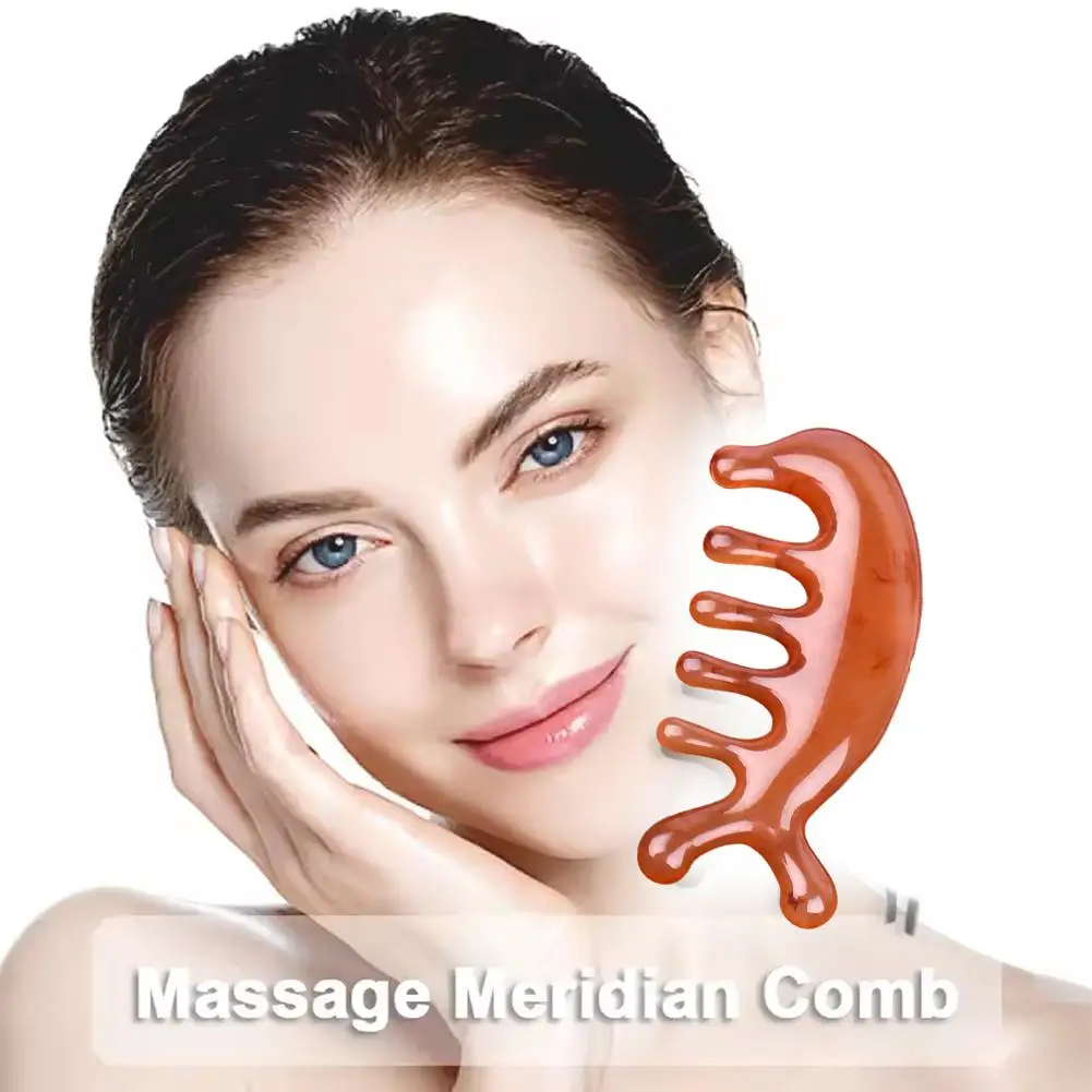 Body Meridian Massage Comb, sândalo, cinco dentes largos, terapia com acupuntura, sangue antiestático, suave, novo, D6u5