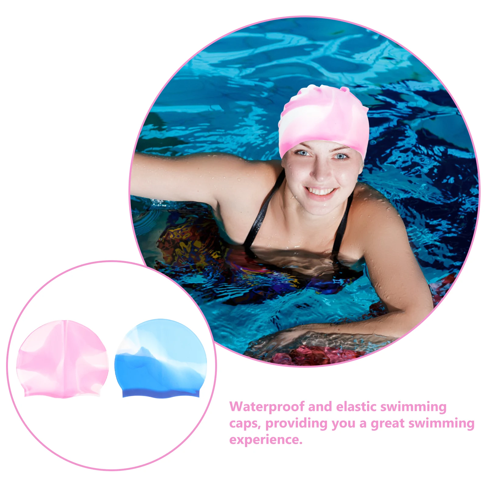 

2Pcs Waterproof Swim Caps Professional Anti-Skid Silicone Swimming Hats for Adults Stylish Design Easy to Wear and Take Off