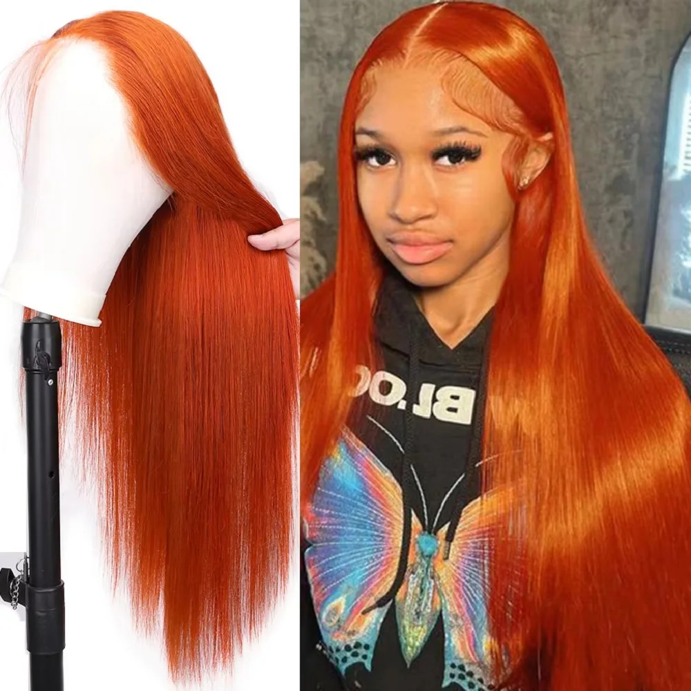 

34 Inch Orange Ginger Lace Front Wigs Human Hair For Women Straight 13x4 13x6 Lace Frontal Wig 350 Colored Brazil Human Hair