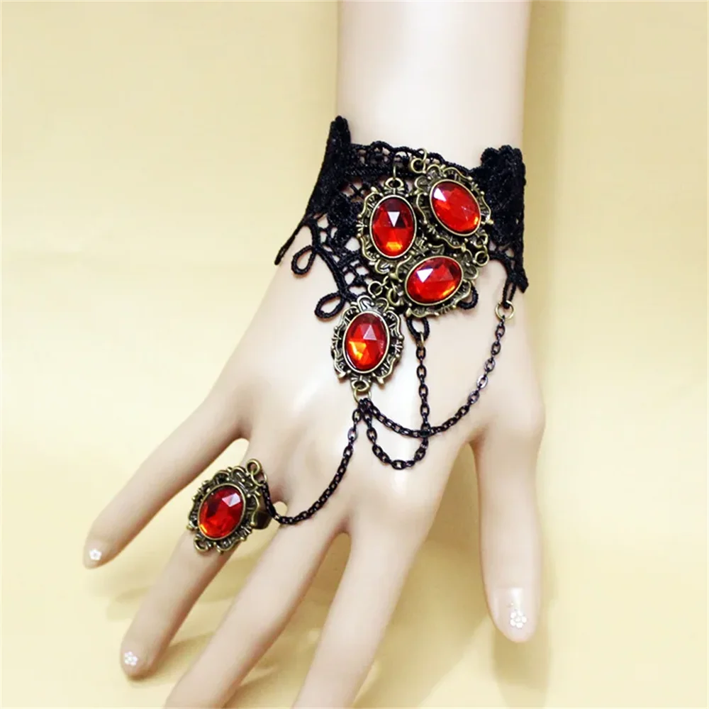 Vampire Black Lace  Gem Bracelets Vintage Gothic Punk Versatile Ring Bracelet Jewelry Accessories Suitable for Fashionable Women