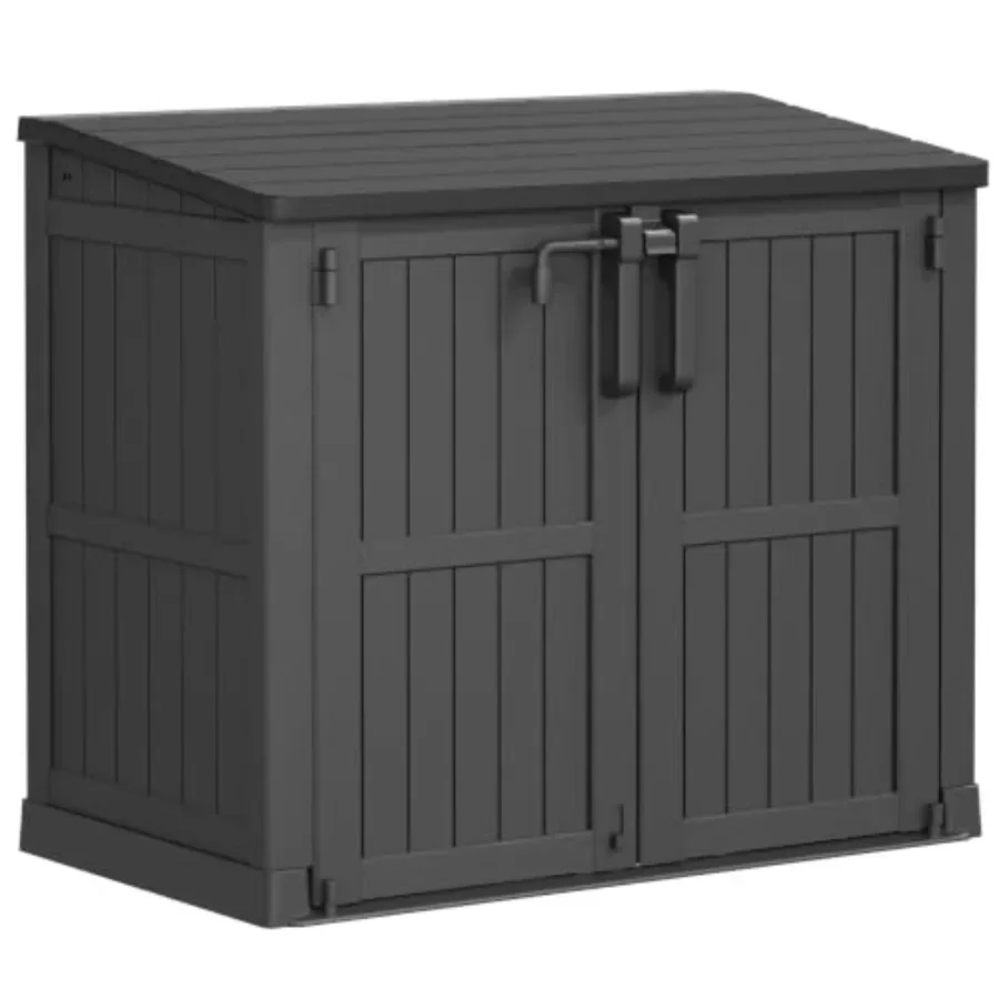 Outdoor storage cabinet for backyards and patios, resin material, gray color, 37 cu ft capacity with lockable waterproof doors