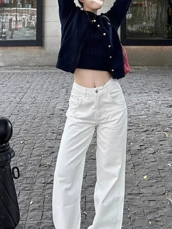 

2026 New Fashion High Waist Wide Leg Jeans Women's Slim Straight Floor-Length Pants High Waist Coated Denim Spring Season
