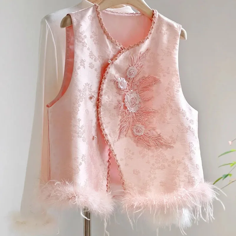 Novo chinês cor sólida colete feminino novo outono e inverno moda temperamento coringa sem mangas colete casaco solto luxo