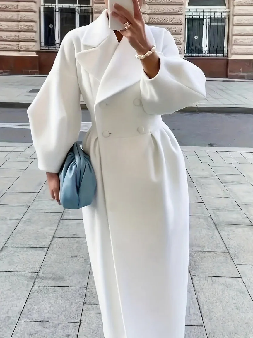 

Cross-border European and American autumn and winter new retro palace style lantern sleeve big lapel woolen coat long coat