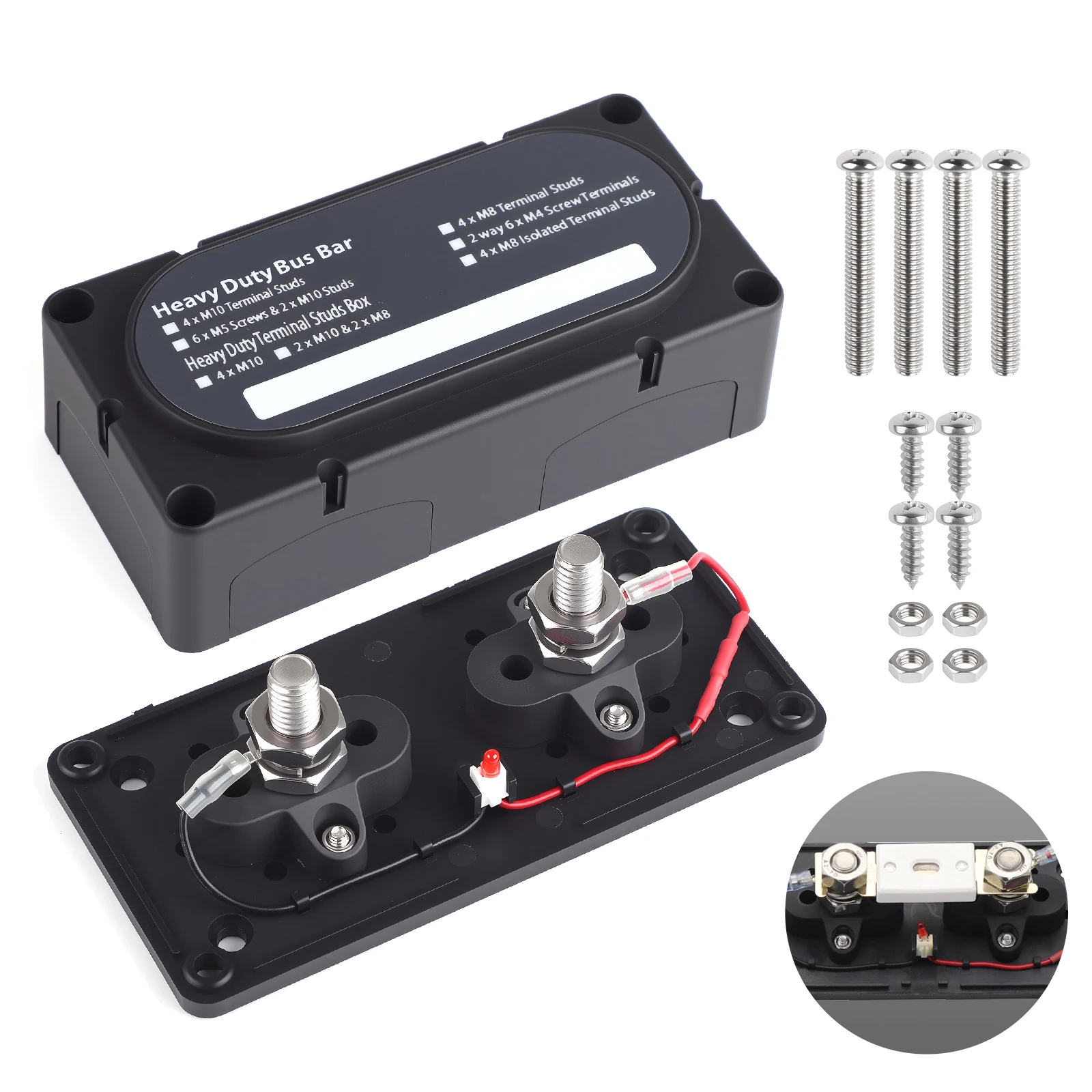 

For Car For Truck For RV Boat M10 300A 12‑48V Universal ABS Heavy Duty Power Distribution Block Module Design Marine Bus Bar