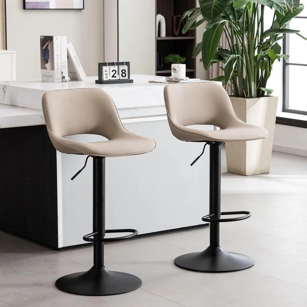 

Bar Stools Set Of 2 Compact Modern Swivel Barstools, Adjustable Counter Height Bar Stools Faux Leather Upholstered Bar Chairs W