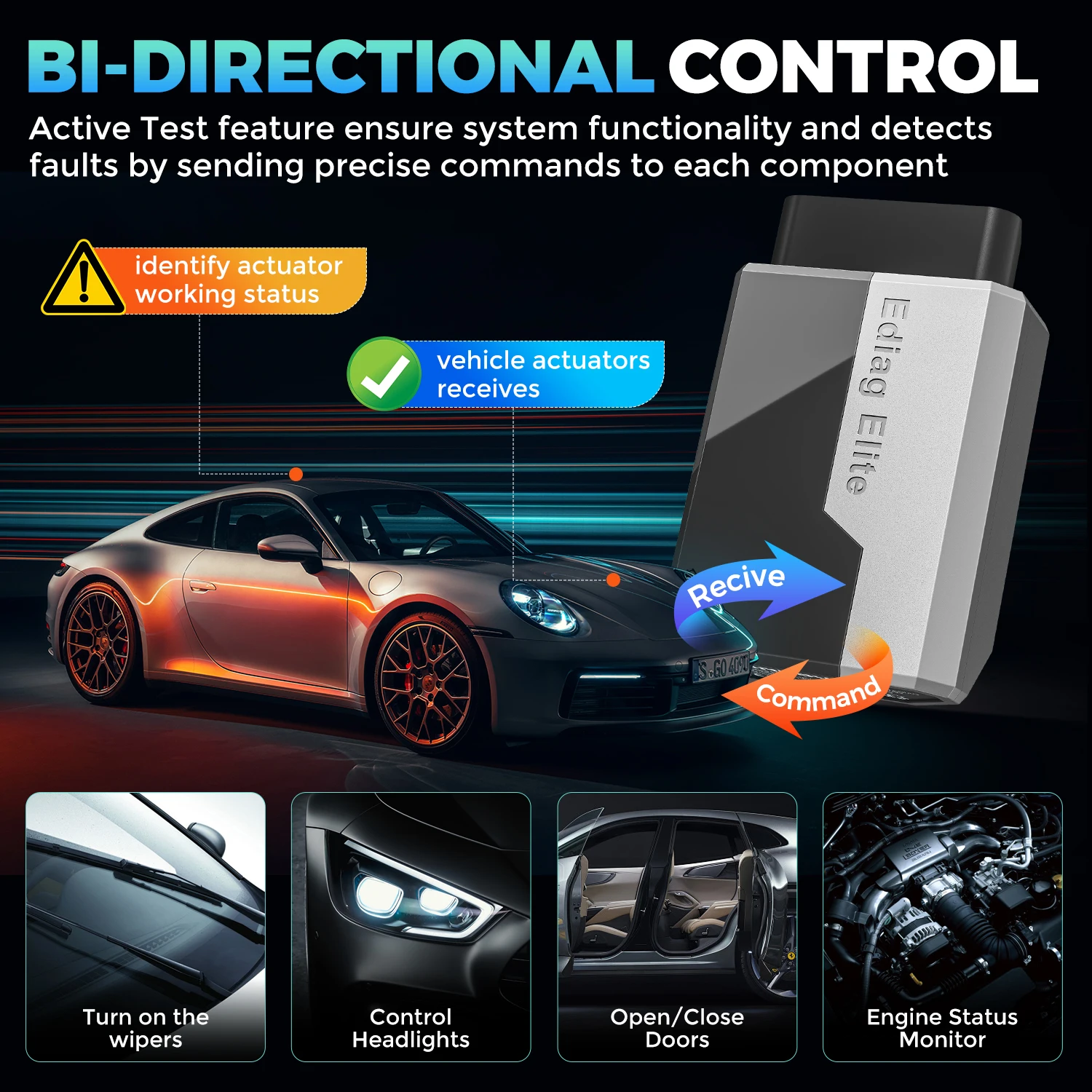 الماسح الضوئي Kingbolen Ediag Elite Obd2 جميع النظامات اختبار نشط 15+ إعادة تعيين لنظام iOS وAndroid، أداة مسح بلوتوث، تحديث مجاني مدى الحياة