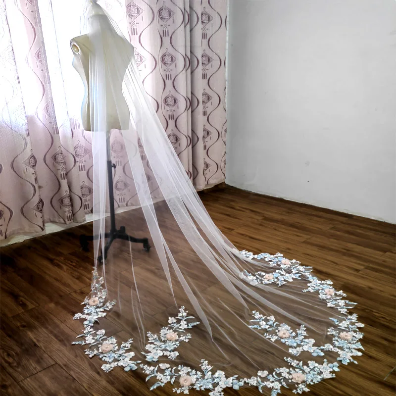 

Bride Stereoscopic Flower Veil White/Ivory Cathedral Wedding Accessories 3m New Wedding Veil 2022 New Real Photo