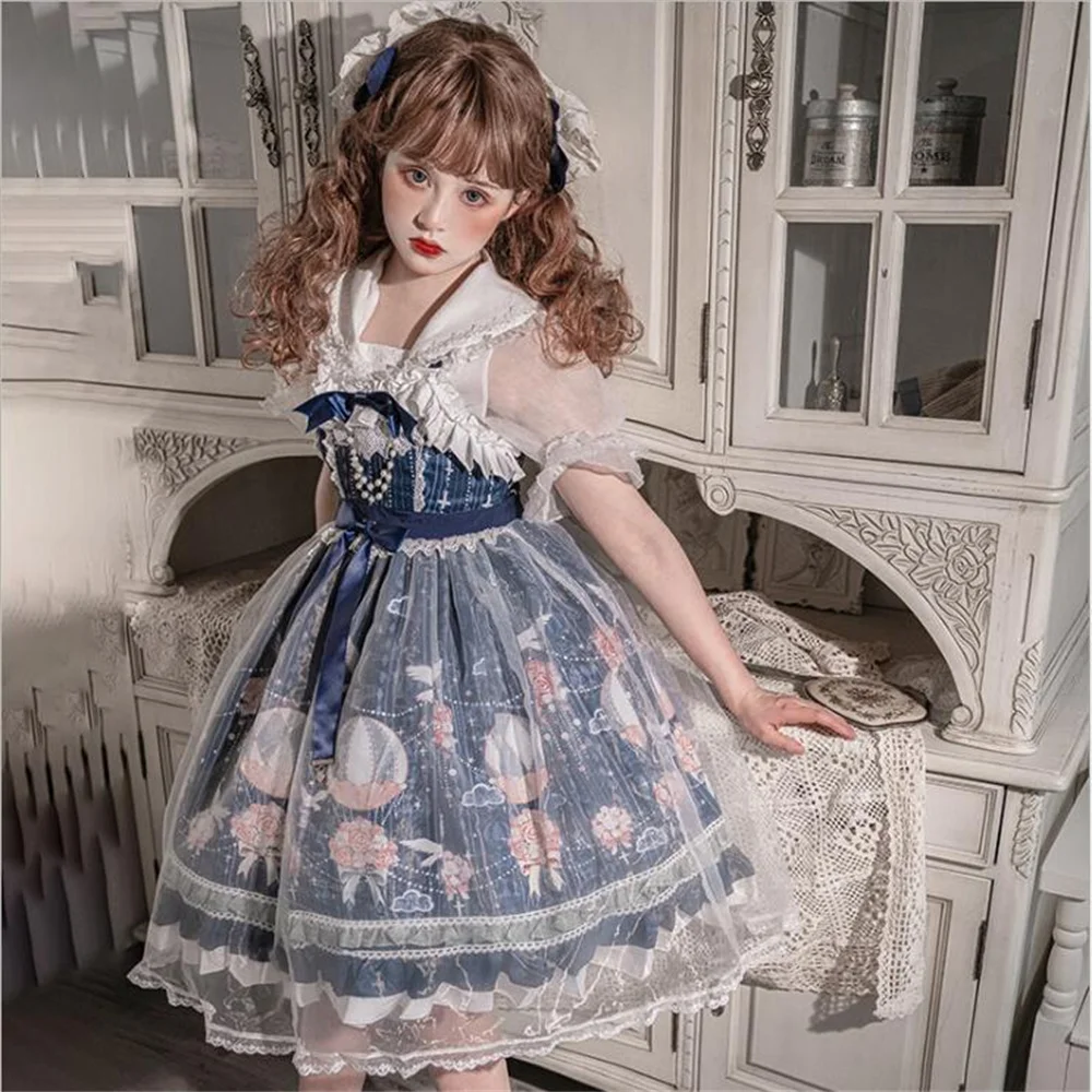 2021 Japanese Sweet Lolita Dress Kawaii Loli Princess JSK Lolita Tea Party Girl Dress Cos Victoria