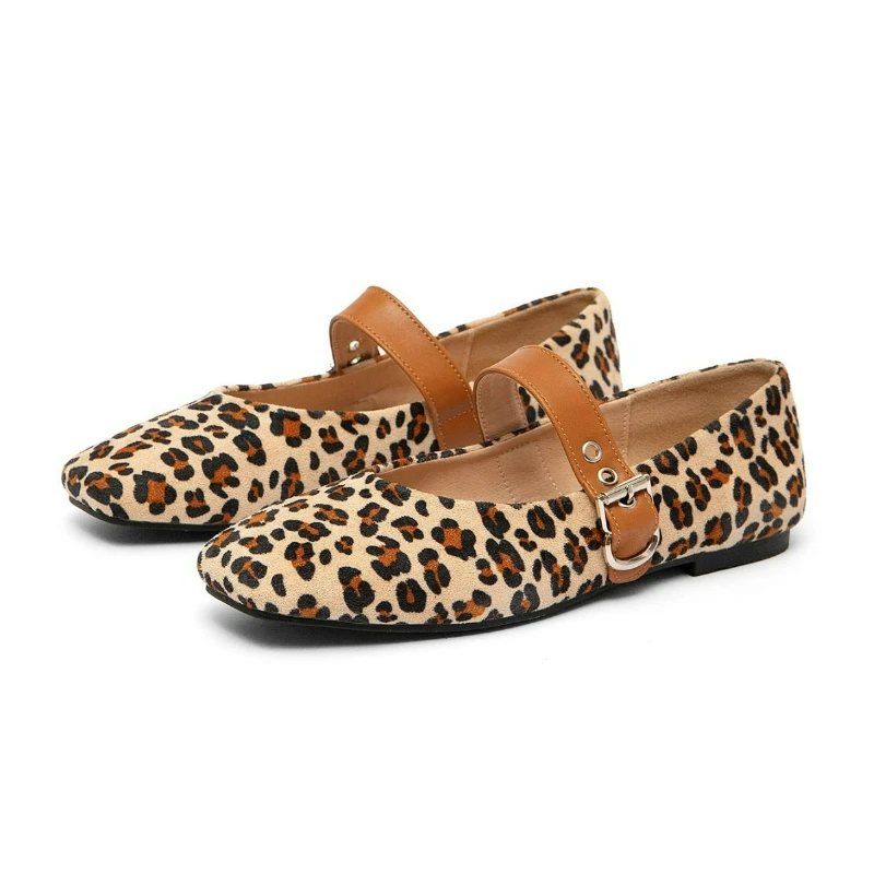 

Leopard Print Square Toe Shallow Mouth Flat Bottom Women's Shoes Fashionable Women's Vulcanized Shoes