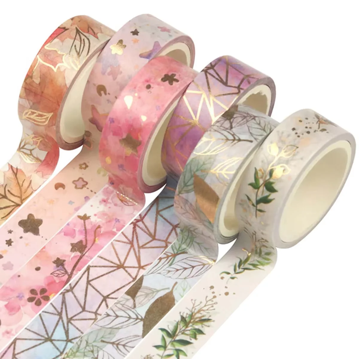 Klebeband mit süßem Blumen- und Pflanzenmuster, Goldfolie, Washi, dekorativer Aufkleber, Scrapbooking, Tagebuch, Planer, Schreibwaren, Geschenk