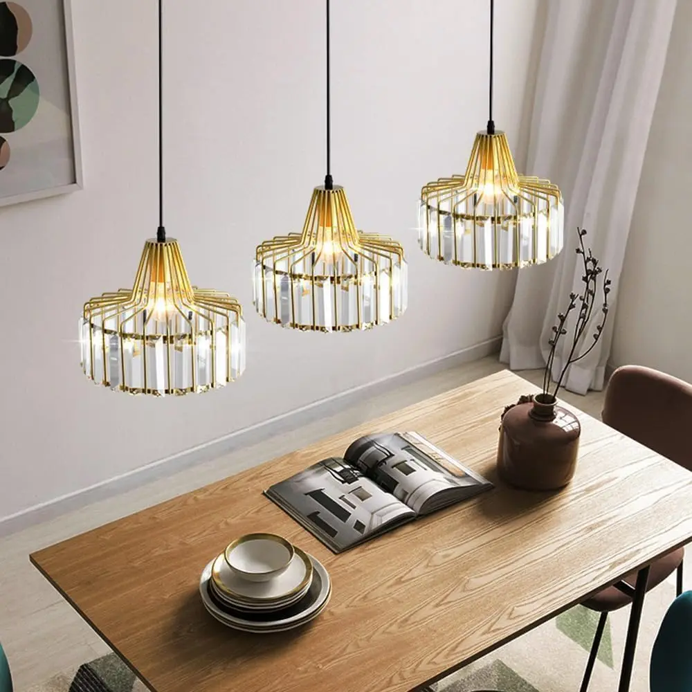 Imagem -02 - Luz Pendente de Cristal Moderna Ajustável Lâmpadas Suspensas para Sala de Jantar Lâmpada Dourada para Mesa Lustres Domésticos Design da Fazenda